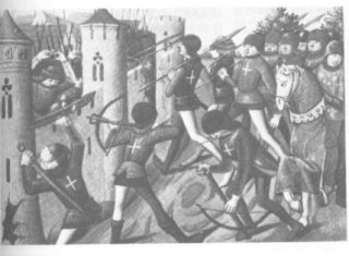 Jeanne d' Arc et ses troupes donnent l'assault  la position de Jargeau  vers la marche vers Troyes et Reims (Photo  Giraudon des viigiles de Charles VII) du dictionnaire d' Histoire de France de  Perrin  Alain Decaux et Andr Castelot Librairie Acadmique Prrin  P519