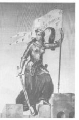 Jeanne d' Arc : tapisserie de Beauvais Photo Roger Viollet du dictionnaire d' Histoire de France de Perrin Alain Decaux et André Castelot Librairie Académique Pérrin P519