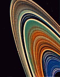 Anneaux de Saturne :Image en fausses couleurs des anneaux de Saturne  Courtoisie NASA/JPL)